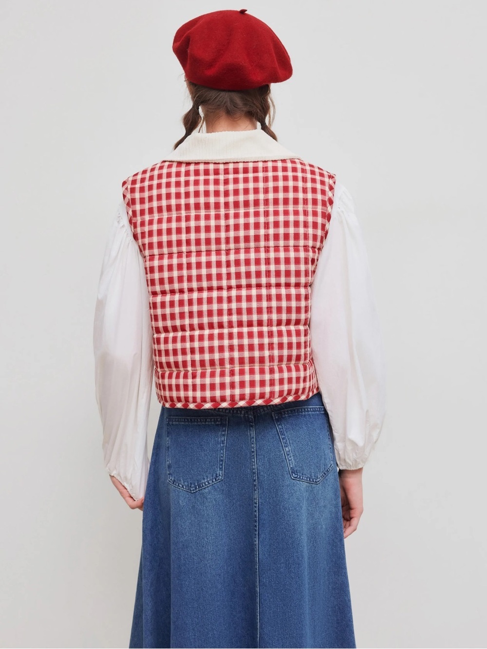 NWT CIDER OVERSIZED CONTRAST CHECK TIE FRONT BOW VEST - Picture 10 of 16